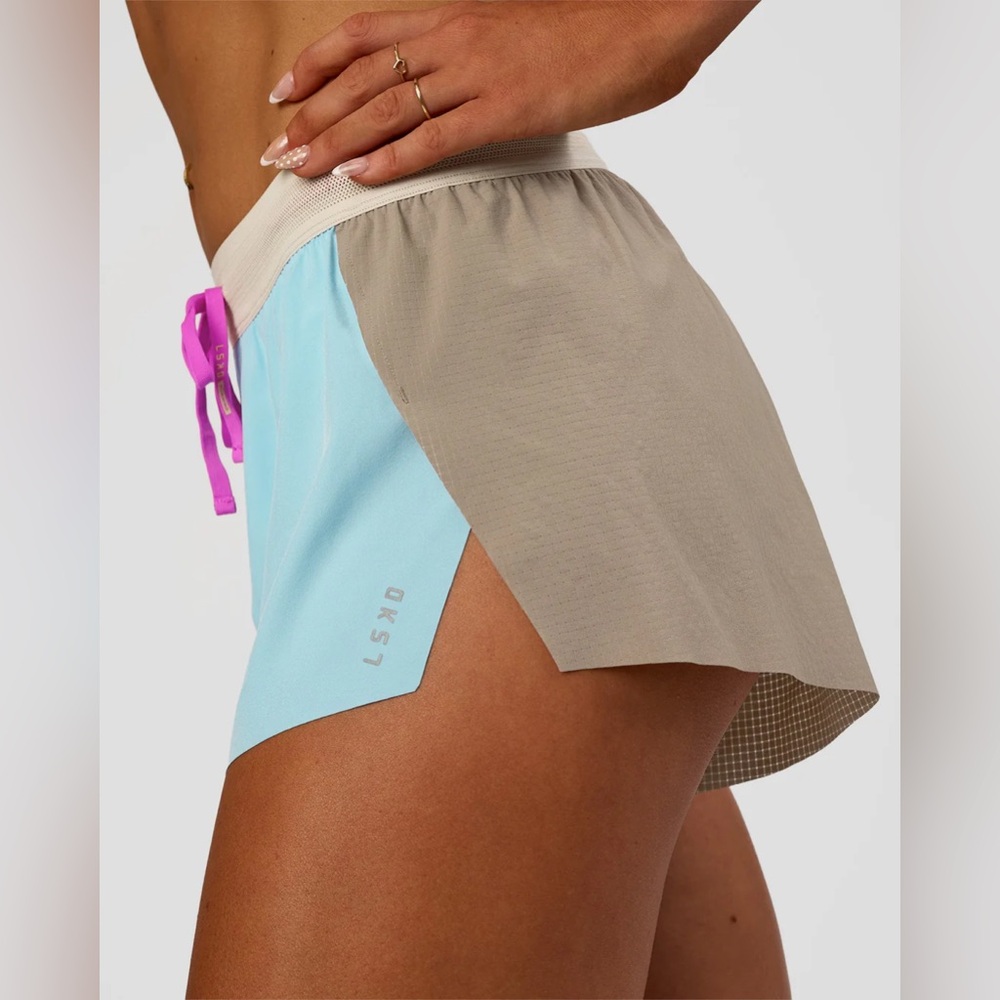 LSKD Accelerate 3" Mid-Rise Running Short Taupe Ash-Glacial Blue XS NWT - Picture 2 of 11